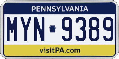 PA license plate MYN9389
