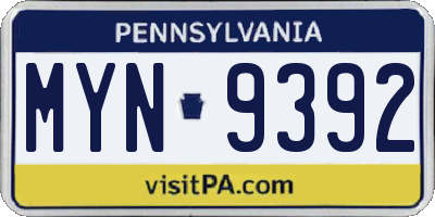 PA license plate MYN9392