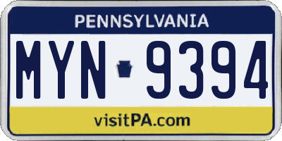 PA license plate MYN9394