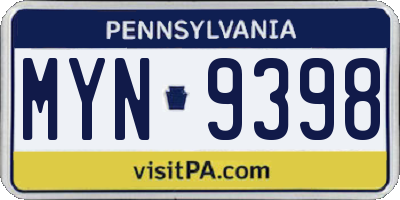PA license plate MYN9398