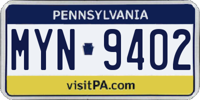 PA license plate MYN9402