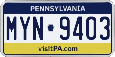 PA license plate MYN9403
