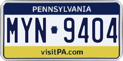 PA license plate MYN9404