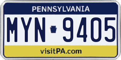 PA license plate MYN9405