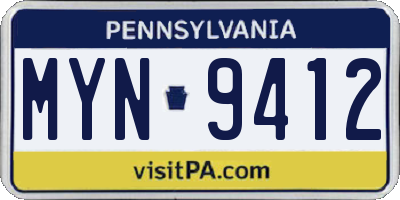 PA license plate MYN9412