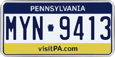 PA license plate MYN9413