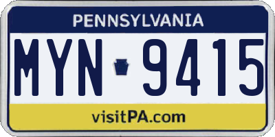 PA license plate MYN9415