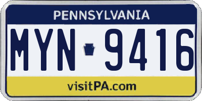 PA license plate MYN9416