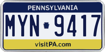 PA license plate MYN9417