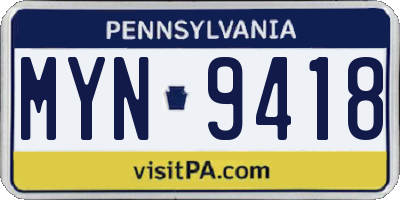 PA license plate MYN9418