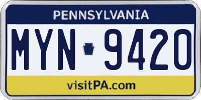 PA license plate MYN9420