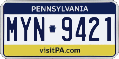 PA license plate MYN9421