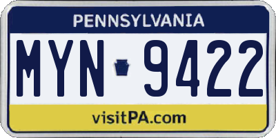 PA license plate MYN9422