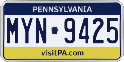 PA license plate MYN9425