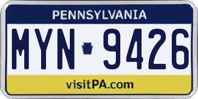 PA license plate MYN9426