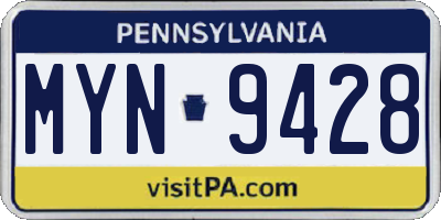 PA license plate MYN9428