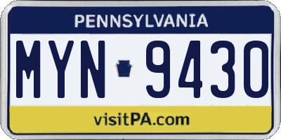 PA license plate MYN9430