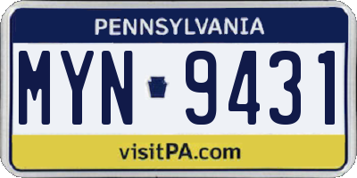 PA license plate MYN9431