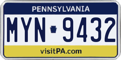 PA license plate MYN9432