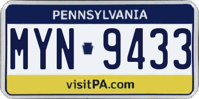 PA license plate MYN9433