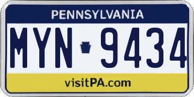 PA license plate MYN9434