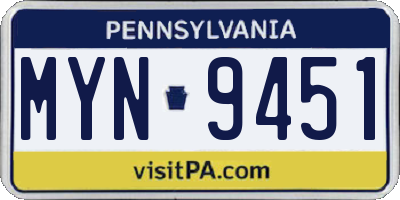 PA license plate MYN9451