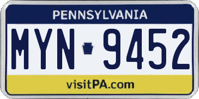 PA license plate MYN9452