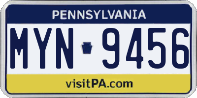PA license plate MYN9456