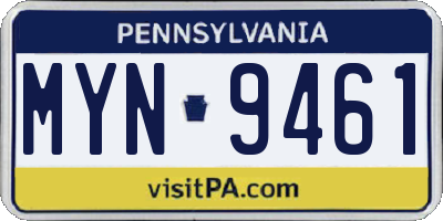 PA license plate MYN9461