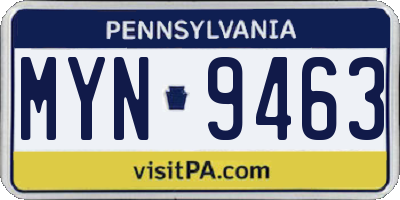 PA license plate MYN9463