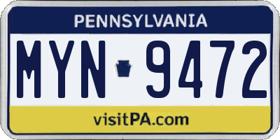 PA license plate MYN9472