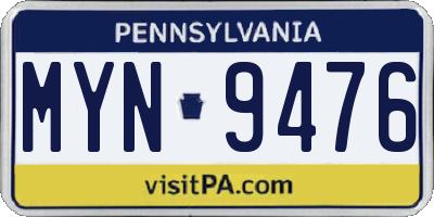 PA license plate MYN9476