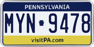 PA license plate MYN9478