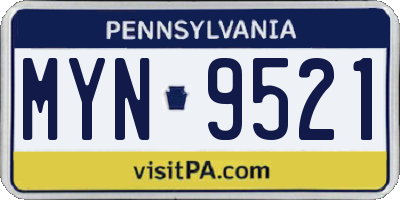 PA license plate MYN9521