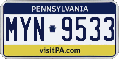 PA license plate MYN9533