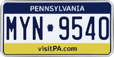 PA license plate MYN9540