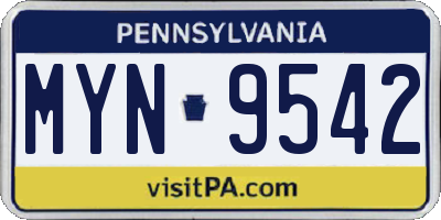 PA license plate MYN9542