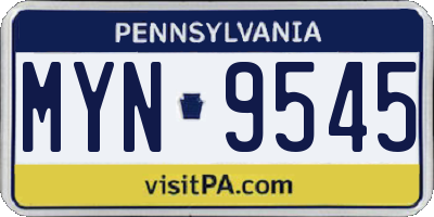 PA license plate MYN9545