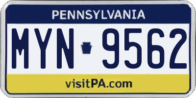 PA license plate MYN9562