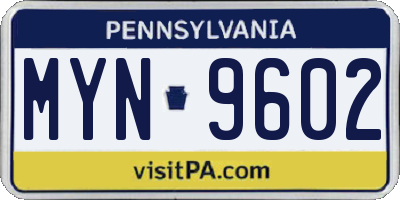 PA license plate MYN9602