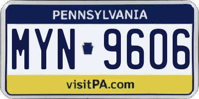 PA license plate MYN9606
