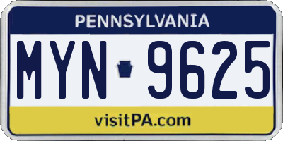 PA license plate MYN9625