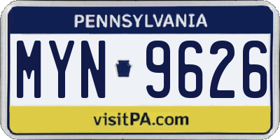 PA license plate MYN9626