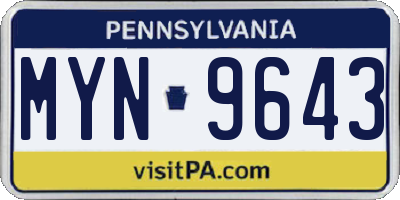 PA license plate MYN9643