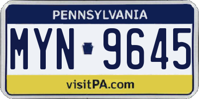 PA license plate MYN9645