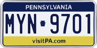 PA license plate MYN9701