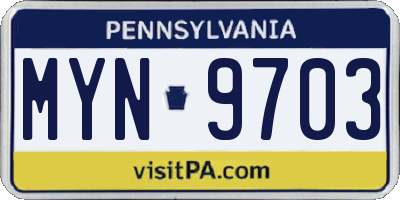 PA license plate MYN9703