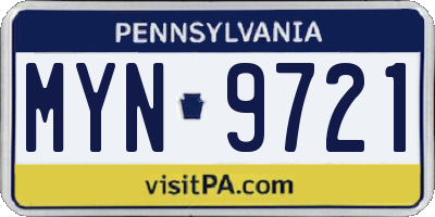 PA license plate MYN9721