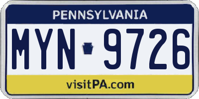 PA license plate MYN9726