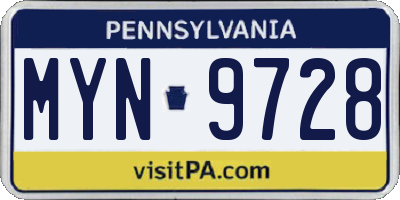 PA license plate MYN9728